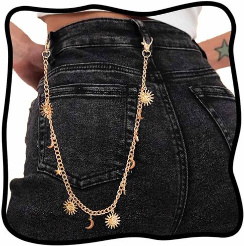 Urieo Punk Sun Jeans Pants Chain Moon Pendant Gold Wallet Chains Star Goth Metal Hip Hop Pocket Chain for Women in Saudi Arabia