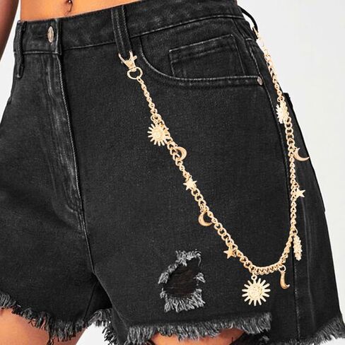 Urieo Punk Sun Jeans Pants Chain Moon Pendant Gold Wallet Chains Star Goth Metal Hip Hop Pocket Chain for Women in Saudi Arabia