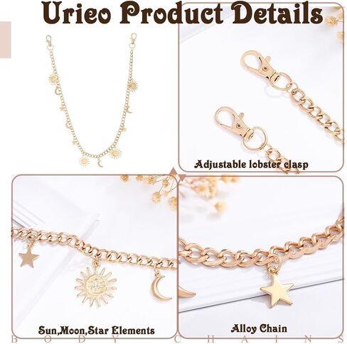 Urieo Punk Sun Jeans Pants Chain Moon Pendant Gold Wallet Chains Star Goth Metal Hip Hop Pocket Chain for Women in Saudi Arabia