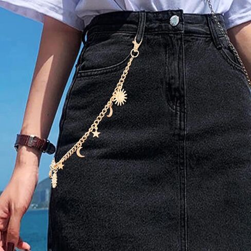 Urieo Punk Sun Jeans Pants Chain Moon Pendant Gold Wallet Chains Star Goth Metal Hip Hop Pocket Chain for Women in Saudi Arabia