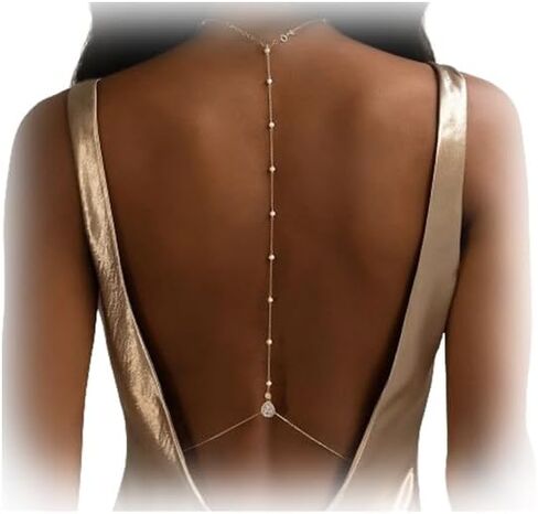 Rhinestone Back Necklace for Backless Dress - Bridal Wedding Pearl Backdrop Jewelry Crystal Long Body Chain Simple Waist Chain for Women in Saudi Arabia