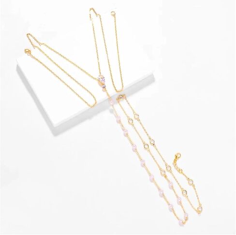 Rhinestone Back Necklace for Backless Dress - Bridal Wedding Pearl Backdrop Jewelry Crystal Long Body Chain Simple Waist Chain for Women in Saudi Arabia