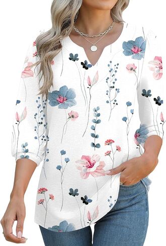 LUYAA 3/4 Length Sleeve Womens Tops Dressy Casual V-Neck Puff Sleeve Blouses Business Work Tunic Shirt S-XXL in Saudi Arabia