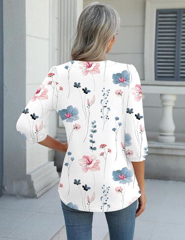 LUYAA 3/4 Length Sleeve Womens Tops Dressy Casual V-Neck Puff Sleeve Blouses Business Work Tunic Shirt S-XXL in Saudi Arabia