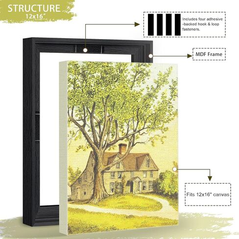 ABTGT 12x16 Canvas Floating Frame مع إطار عائم عميق ، أسود للوحات اللوحات القماشية مع إطار فن الجدار العمودي أو الرأسي أو الأفقي للطباعة ديكور اللوحة الزيتية الماس ، 1 حزمة. in Kuwait