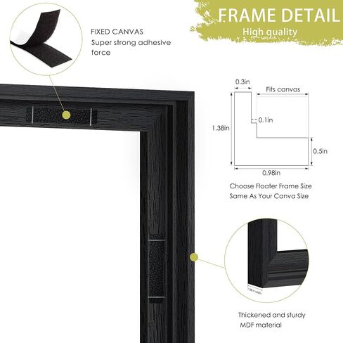 ABTGT 12x16 Canvas Floating Frame مع إطار عائم عميق ، أسود للوحات اللوحات القماشية مع إطار فن الجدار العمودي أو الرأسي أو الأفقي للطباعة ديكور اللوحة الزيتية الماس ، 1 حزمة. in Kuwait