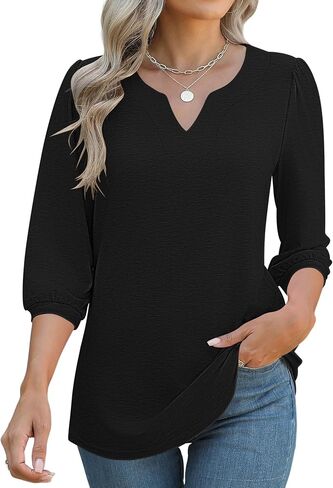 LUYAA 3/4 Length Sleeve Womens Tops Dressy Casual V-Neck Puff Sleeve Blouses Business Work Tunic Shirt S-XXL in Saudi Arabia