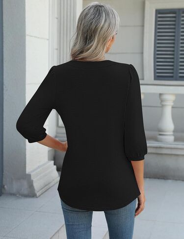 LUYAA 3/4 Length Sleeve Womens Tops Dressy Casual V-Neck Puff Sleeve Blouses Business Work Tunic Shirt S-XXL in Saudi Arabia