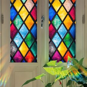 Stained Glass Window Film 17.7x39.3 inch Colorful Window Privacy Film Stained Decals Static Cling Sun Blocking Decor for Home Office Windows Doors Glass Partitions