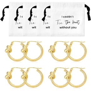 Ceelgon Tie the Knot Gold Hoop أقراط وصيفات الشرف الهدايا مع كيس هدايا من القطن