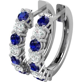 3/8 Carat Diamond and Gemstone Hoop Earrings for Women in 14k Gold (G-H, SI2-I1, cttw) with Hinge and Notched Post by Privosa Fine Jewelry