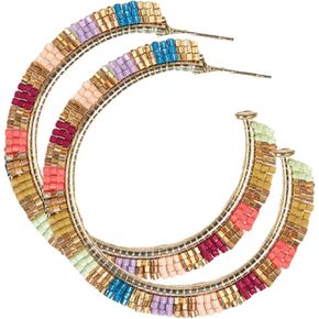 INK+ALLOY Large Beaded Hoop Earrings for Women, Nora Luxe Seed Bead Brass Statement Boho Hoops, Hypoallergenic Handmade Jewelry for the Modern Bohemian, 2-Inches