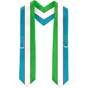 Uzbekistan Flag International Graduate Satin Stole Scarf with National Flag Design, 72" Graduation Sash