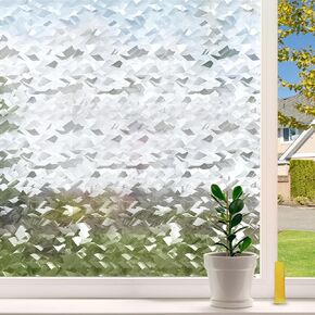 Window Privacy Film Frosted Privacy Window Film 3D Diamonds Glass Film Opaque Window Film for Glass Non Adhesive Removable Window Sticker for Bathroom Living Room (Cloud Shape, 23.6inx78.7in)