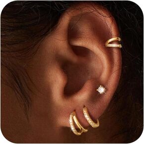 Moodear 6 أزواج من الذهب أقراط من أجل النساء 14K الذهب المطلي بالمعالم السميكة Huggie Hoop أقراط عصرية صغيرة مكتنزة الهدايا المجوهرات المجوهرات
