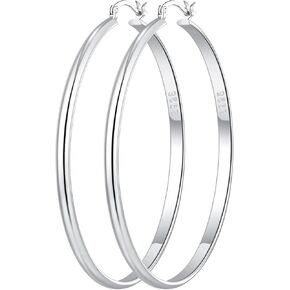 OOOPEL 3mm Wide Large Gold/Silver Hoop Earrings Sterling Silver Hoop Earrings For Women Big Gold Hoops Hypoallergenic 925 Sterling Sliver Earrings Hoops 30/40/50/60mm in Kuwait