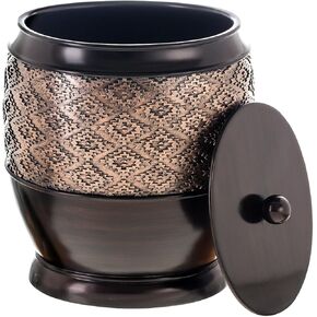 Creative Scents Dublin Small Trash Can with Lid - Decorative Waste Basket, Durable Resin Slim Bathroom Covered Garbage Can Wastebasket Bin for Diaper/Paper (Brown)