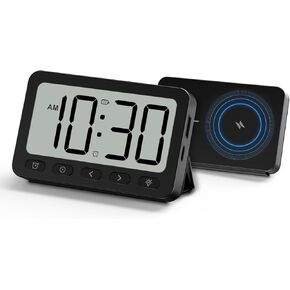 ANJANK Digital Travel Alarm Clock, 6000mAh for MagSafe Battery Pack, Portable Magnetic Power Bank, Wireless Charger for iPhone 16/15/14/13/12, USB-C & USB-A Charging, Foldable LCD Clock with Backlight