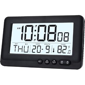 Battery Operated Digital Clock,Long Battery Life for 12 Months and More,Simple Alarm Clock for Bedrooms Shelf Desk Bedside ,Travel Alarm Clock with Dual Alarm,Backlight,Snooze, 12/24H, Temp,Calendar