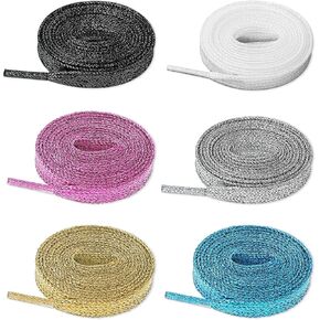 Teaaha 6 Pairs 43" Rhinestone Shoe Laces Multicolor Elastic Stretchy Shoe Laces Metallic Glitter Solid Colors Flat Shoelaces for Sneakers Skate Boots Sport, One Size Fits All