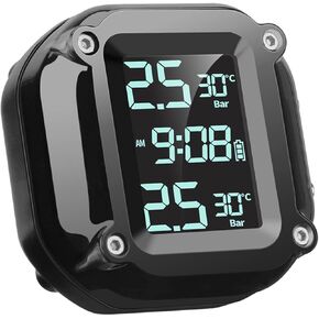 Shkalacar Motorcycle Tire Pressure Monitoring System USB Charging Wireless TPMS for Motorcycle with 2 External Sensors & Digital LCD Display