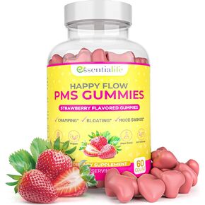 PMS Gummies - ملحق دعم Flow PMS Happy للنساء - مكملات الإغاثة من الفراولة PMS مع فيتامين B6 لتوازن الهرمونات ، ودعم الفترة ، والتشنجات ، وحب الشباب والانتفاخ الهرموني (60 COUNT)