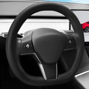 غطاء عجلة القيادة الجلدية Nappa لنموذج Tesla Y Juniper الملحقات 2025/Model 3 ملحقات المرتفعات 2024 2025 غير قابلة للتنفس واقي عجلة العجلة غير اللامع الأسود