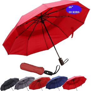 The Upgrade 46'' Coverage Beautiful Travel Umbrella - 10 Ribs Superior Automatic Folding Umbrellas for Rain Windproof, Strongest & Durable Compact Umbrella for Wind and Rain, Perfect Car Umbrella, Golf Umbrella, Backpack, and On-the-Go,#U509