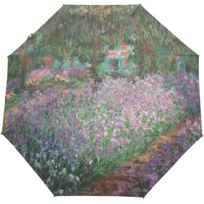 Auto Open Close Umbrella, Monet's Garden Folding Travel Umbrellas for Rain and Sun