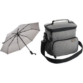 Gorilla Grip Umbrella and Lunch Bag, Umbrella is Windproof and Compact, Lunch Bag is Leakproof and 8 Liter, Both in Gray Color