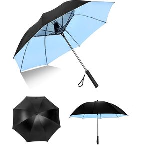 Portable Umbrella with Fan, Aluminum Alloy Fiberglass Double Layer UV UPF 50+ Folding Compact Fan Umbrella with Net, 2600mAh Power Bank, Ideal for Hot Summer, Outdoor Activities