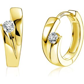 ALEXCRAFT 14K Goldplated Hoop Earrings for Women, Hypoallergen Small Tiny 925 Sterling Silver Sleeper Cartilage Twist Huggie Hoop Earrings With Ball Zirconia Shiny Simple Elegant Jewelry for Women