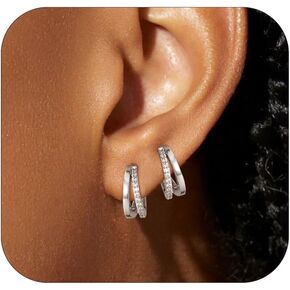 WEDDINEN 925 Sterling Silver Small Hoop Earrings for Women 18K Gold Plated Cubic Zirconia Huggie Hoop Earrings Dainty Hypoallergenic Earrings