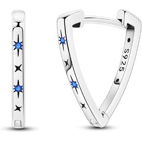 Hapour Sterling Silver Zirconia Zirconia Hoop أقراط للنساء في سن المراهقة ، أقراط النجمة ذات النطق الرفيع الناقص.