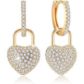 أقراط Richapex 18K Crystal Heart Hooop للنساء مع تصميم المدجمة ، وميضات الزركونيا الكريستالية المكعبة.