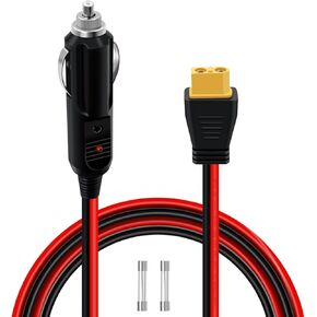 Cigarette Lighter XT60 Cable 12V 24V XT60 Female to Cigarette Lighter Male Plug with LED Indicator Lights, Built in 15A Fuse and Comes with 2 Spare Fuses,14AWG Cable (3.2FT)