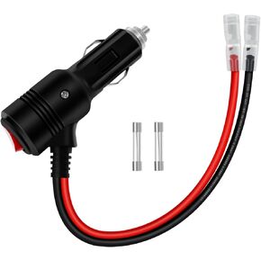 Car Cigarette Lighter Plug with Switch Replacement Cigarette Lighter Male Plug with Leads 14AAWG 20A for Motorcycle, Cars, Boats, Solar (1.6 FT)