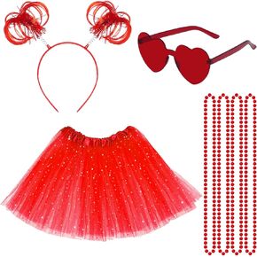80s Girls Tutu Costume Accessories Sparkle StarTutu Sunglasses Ponytail Headband Necklace Halloween Mardi Gras