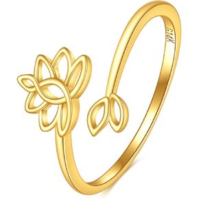 Kecho 14k خواتم الذهب اللوتس الصلب للنساء زهرة الفطر روز خاتم اليوغا مجوهرات عيد ميلاد الأم هدايا يوم لأمي الرجال
