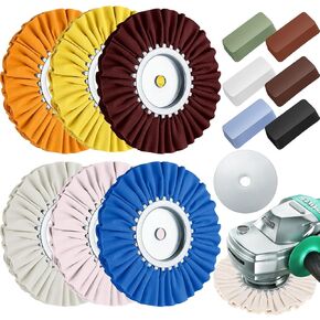 Amylove 12 Pcs Polishing Buffing Compound Kit 6 Pcs 8" Airway Buffing Wheel 6 Pcs Buffing Compound 5/8" Arbor Hole, Metal Polishing Wheel and Polishing Compound for Angle Grinder Mirror Finish