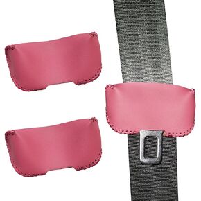 2PCS Leather Seat Belt Buckle Cover Car Seatbelt Fixing Buckle Decorative Protector for Most Vehicles Anti-Scratch Noise Reduction Pink with Pink Stitch