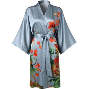 Women's Silk Kimono Robe Short Bathrobe Nightgown 100% Mulberry Silk for Women - Classic Floral Pattern