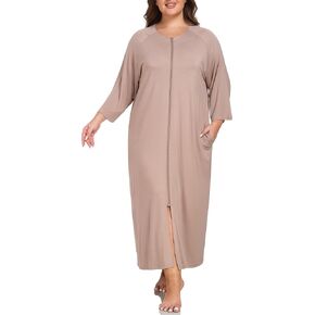 VintageClothing Women Zipper Front Robes Plus Size Long Housecoat Soft Modal Sleepwear Loungewear Nightgowns with Pockets