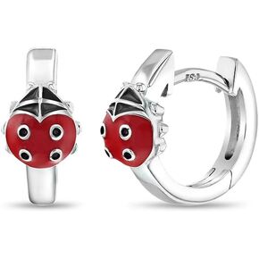 925 Sterling Silver Red & Black Enamel Ladybug Huggie Hoop Earrings For Girls & Teens- Cute & Charming Huggies For Toddlers & Little Girls- Great Gift For Birthdays or Any Special Occasion