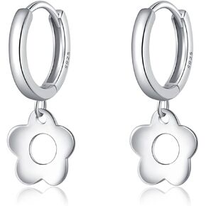 SLUYNZ Solid 925 Sterling Silver Flower Hoop Earrings for Women Teens Cute Flower Hoop Earrings Huggie