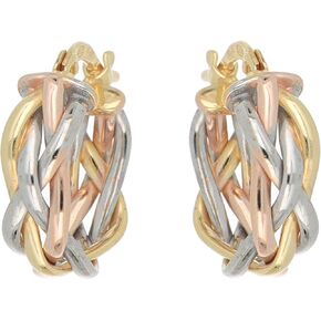 Round Earrings Braid Pattern in 18kt Gold and 925 Sterling Silver (Three Colors, 10mm)