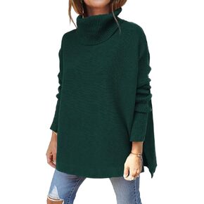 LILLUSORY Women's Turtleneck Oversized Sweaters Long Batwing Sleeve Spilt Hem Tunic Pullover Knit Tops
