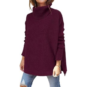 LILLUSORY Women's Turtleneck Oversized Sweaters Long Batwing Sleeve Spilt Hem Tunic Pullover Knit Tops in Kuwait