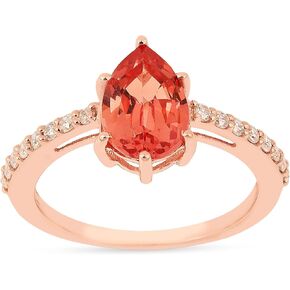 Peach padparadscha sapphire teardrop lab خاتم ياقوت البرتقالي الوردي للنساء- دمعة Seatrop Solitaire 14k الوردة