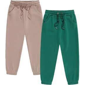 2 Pack Boys Spectpants مرنة الخصر الركض الفتيات الصوف سراويل رياضية غير رسمية من السراويل العسكرية للأطفال الذين تتراوح أعمارهم بين 1-10